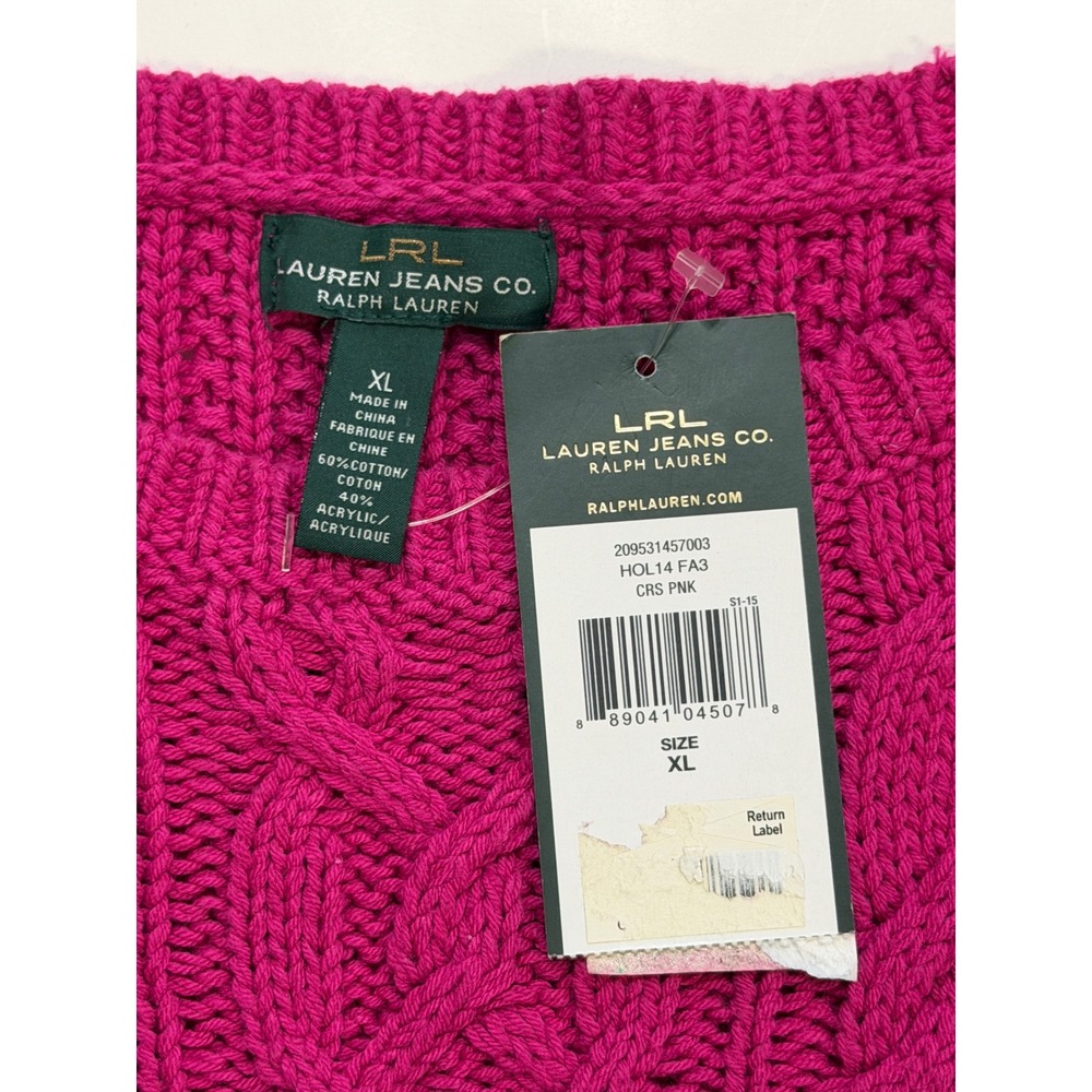 Lauren Ralph Lauren Pink Cable Knit Sweater XL NWT 209531457003 Cotton Blend - Picture 5 of 8